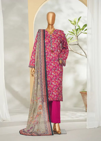 3 Piece Printed Shocking Pink Color Lawn Shirt with Trouser & Dupatta