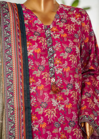 3 Piece Printed Shocking Pink Color Lawn Shirt with Trouser & Dupatta