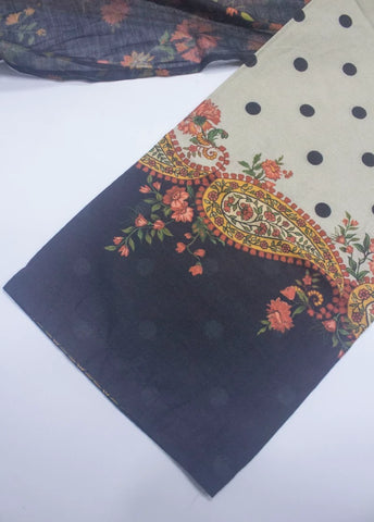 3 Piece Printed Stitched Beige & Black Color Lawn Shirt with Trouser & Dupatta