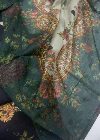 3 Piece Printed Black Color Lawn Shirt with Trouser & Dupatta