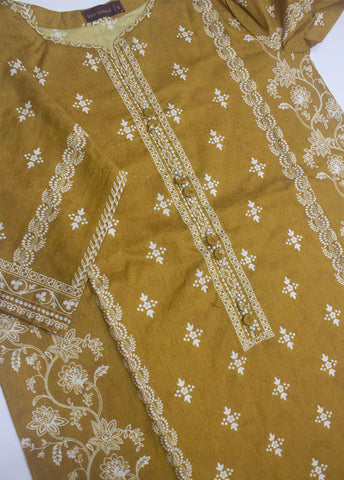 3 Piece Printed Mustard Color Lawn Shirt with Trouser & Dupatta