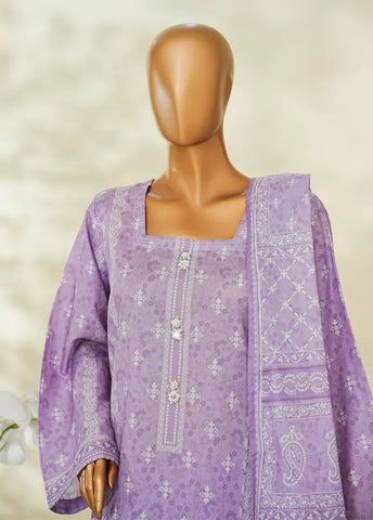 3 Piece Printed Lilac Color Lawn Shirt with Trouser & Dupatta