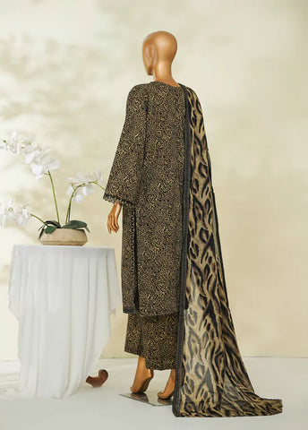 3 Piece Printed Black & Brown Color Lawn Shirt with Trouser & Dupatta