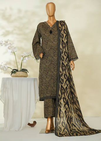 3 Piece Printed Black & Brown Color Lawn Shirt with Trouser & Dupatta