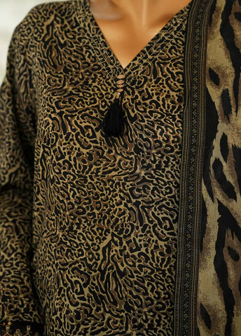 3 Piece Printed Black & Brown Color Lawn Shirt with Trouser & Dupatta