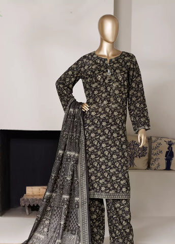 3 Piece Printed Black Color Lawn Shirt with Trouser & Dupatta