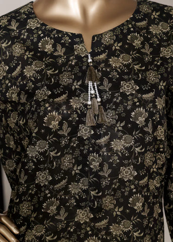 3 Piece Printed Black Color Lawn Shirt with Trouser & Dupatta