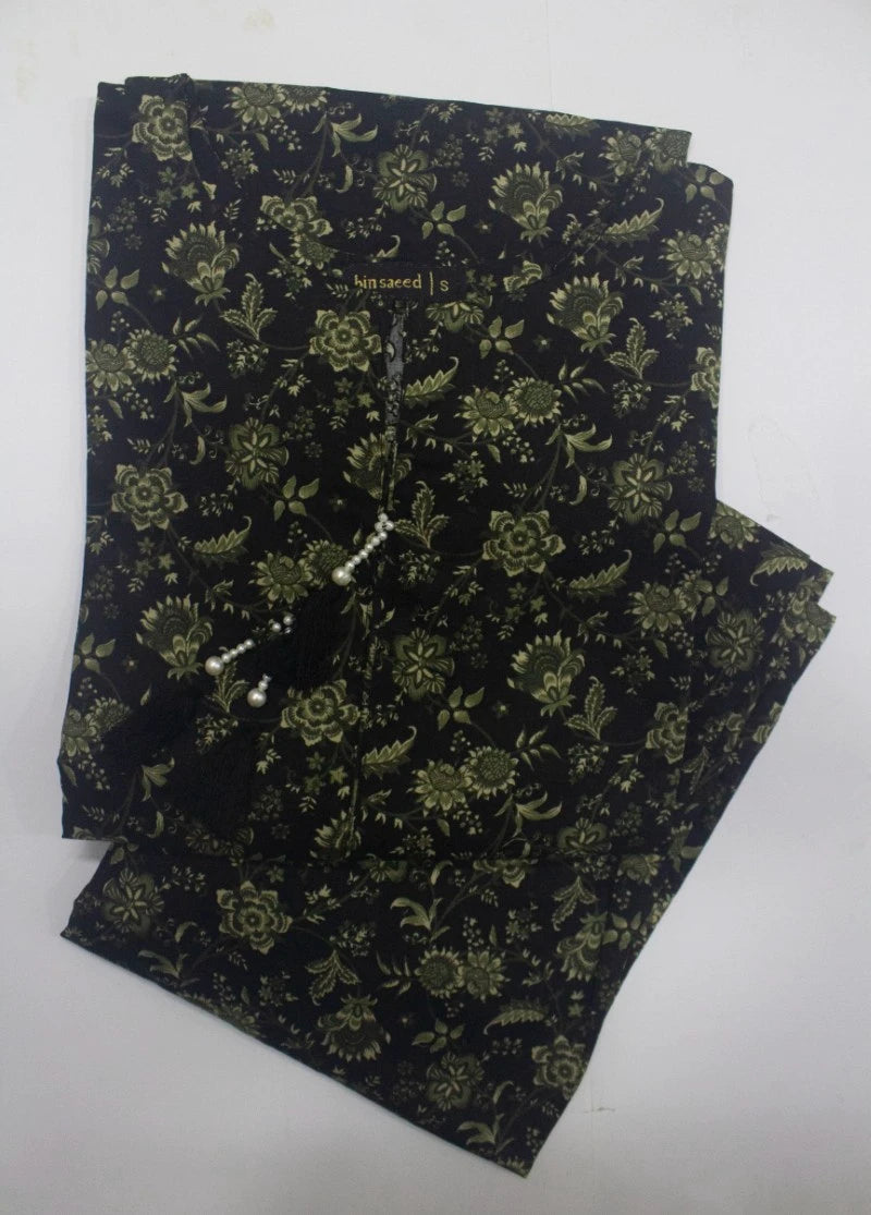 2 Piece Printed Stitched Black Color Lawn Shirt and Farshi Shalwar