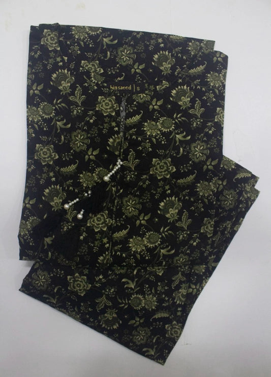 2 Piece Printed Stitched Black Color Lawn Shirt and Farshi Shalwar
