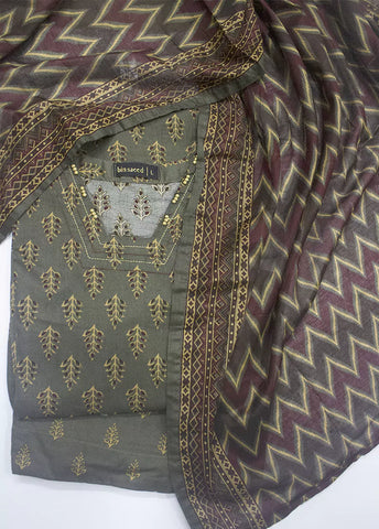 3 Piece Printed Grey Color Lawn Shirt with Trouser & Dupatta