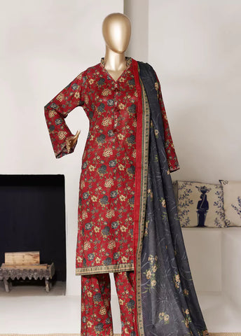 3 Piece Printed Red Color Lawn Shirt with Trouser & Dupatta