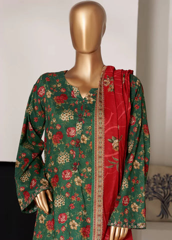 3 Piece Printed Bottle Green Color Lawn Shirt with Trouser & Dupatta