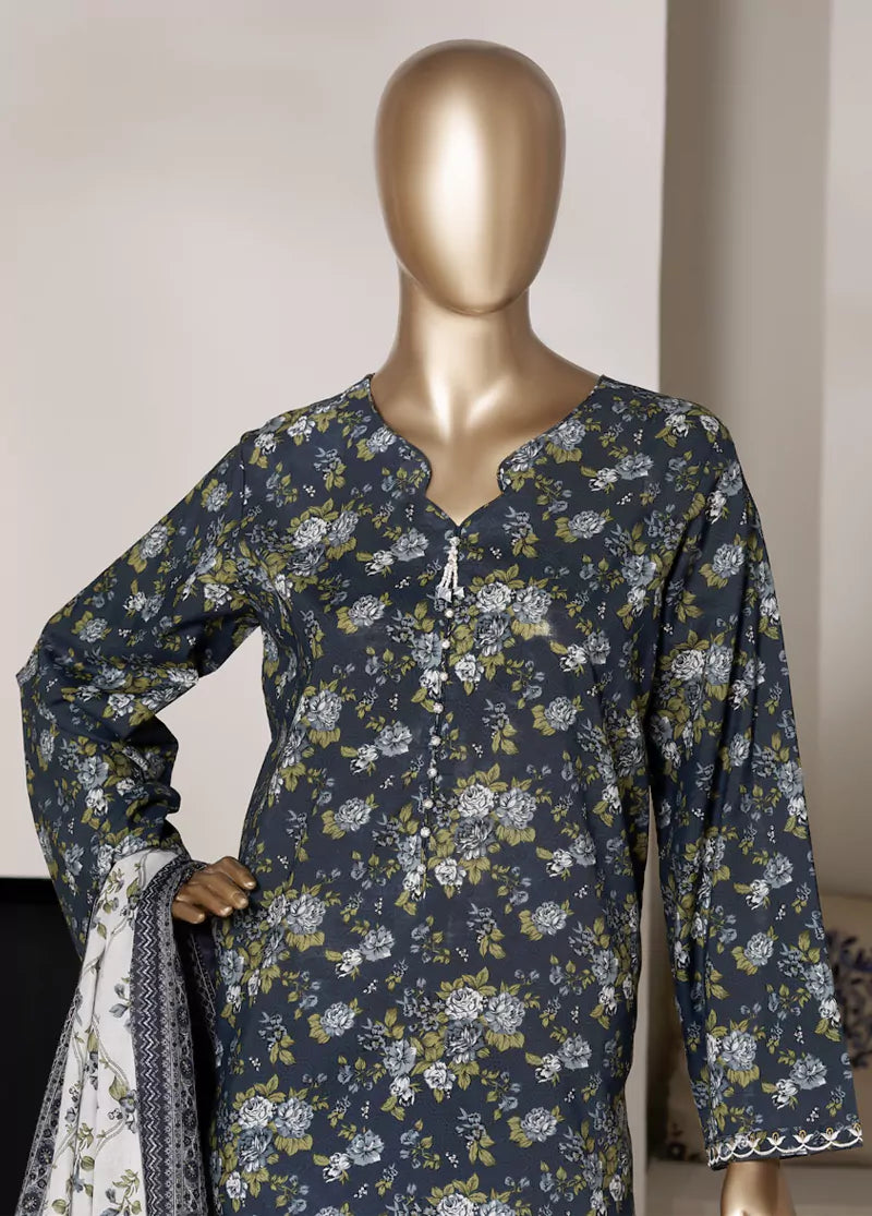 3 Piece Printed Teal Color Lawn Shirt with Trouser & Dupatta