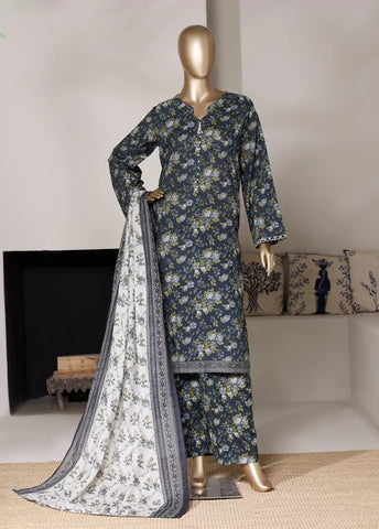 3 Piece Printed Teal Color Lawn Shirt with Trouser & Dupatta