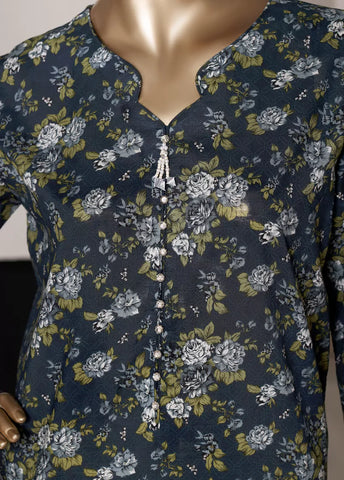 3 Piece Printed Teal Color Lawn Shirt with Trouser & Dupatta