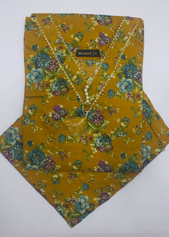 2 Piece Printed Stitched Mustard Color Lawn Shirt and Farshi Trouser