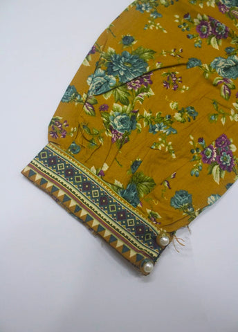2 Piece Printed Stitched Mustard Color Lawn Shirt and Farshi Trouser