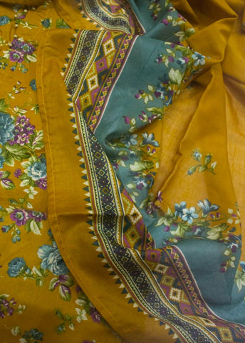 3 Piece Printed Stitched Mustard Color Lawn Shirt with Trouser & Dupatta