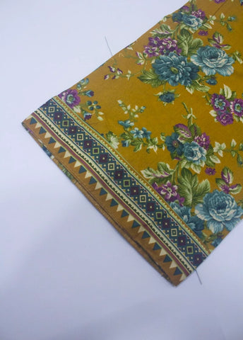 3 Piece Printed Stitched Mustard Color Lawn Shirt with Trouser & Dupatta