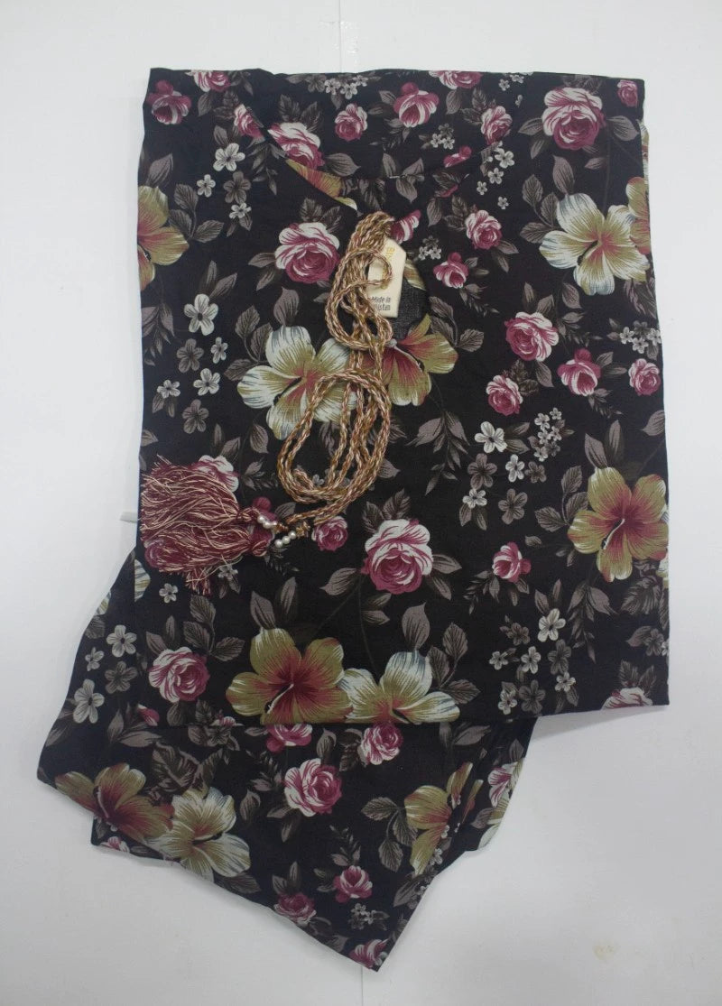 2 Piece Printed Stitched Black Color Lawn Shirt and Farshi Shalwar