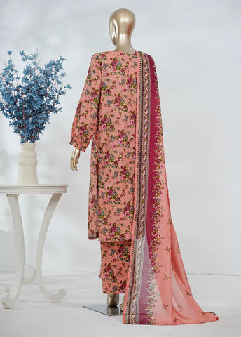 3 Piece Printed Peach Color Lawn Shirt with Trouser & Dupatta