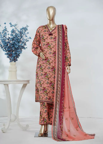 3 Piece Printed Peach Color Lawn Shirt with Trouser & Dupatta