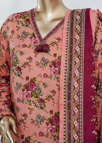 3 Piece Printed Peach Color Lawn Shirt with Trouser & Dupatta