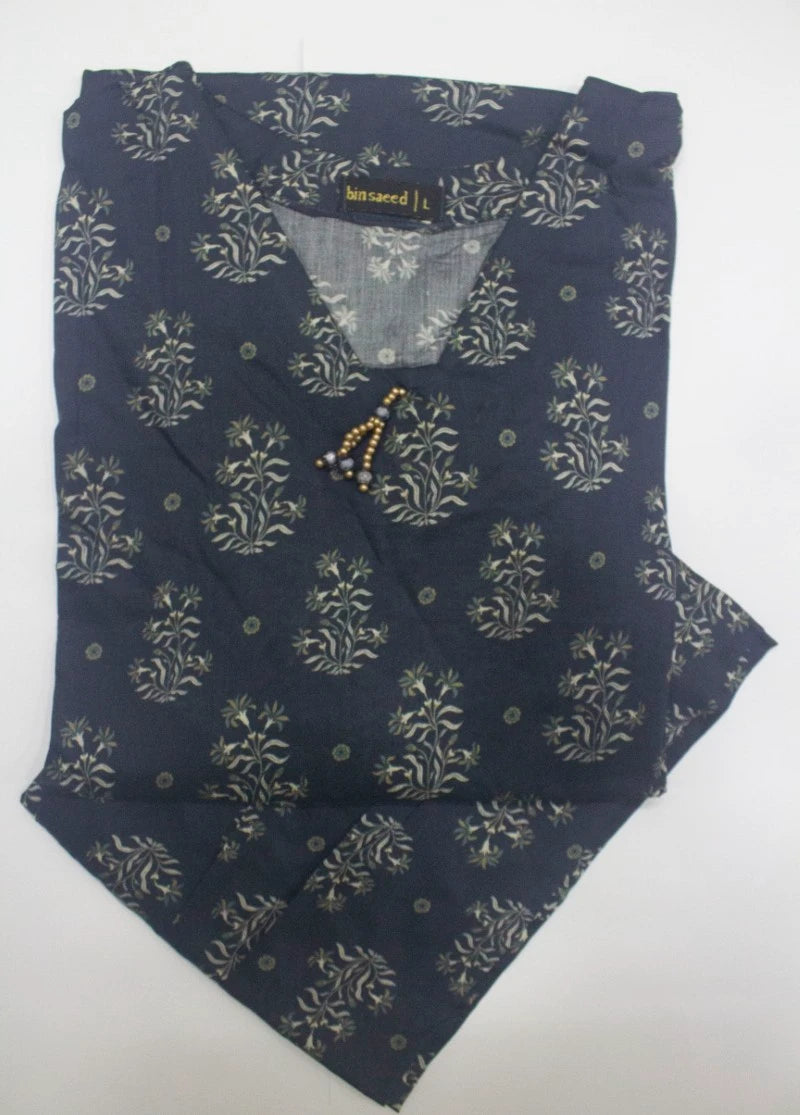 2 Piece Printed Stitched Navy Blue Color Lawn Shirt and Farshi Trouser