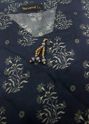2 Piece Printed Stitched Navy Blue Color Lawn Shirt and Farshi Trouser