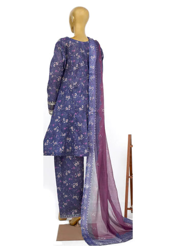 3 Piece Embroidred Stitched Purple Color Lawn Peplum with Farshi Shalwar & Dupatta