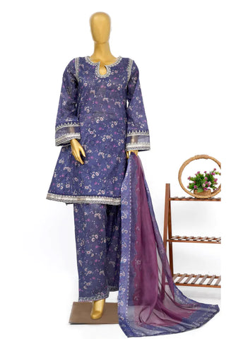 3 Piece Embroidred Stitched Purple Color Lawn Peplum with Farshi Shalwar & Dupatta