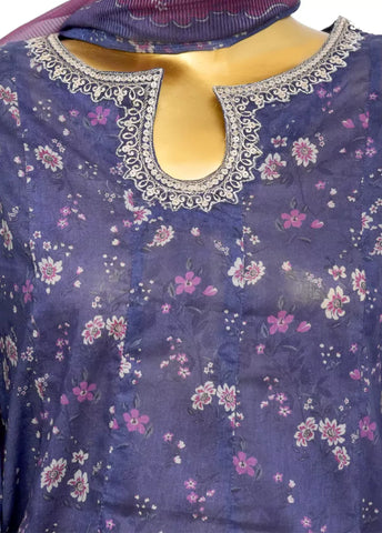 3 Piece Embroidred Stitched Purple Color Lawn Peplum with Farshi Shalwar & Dupatta
