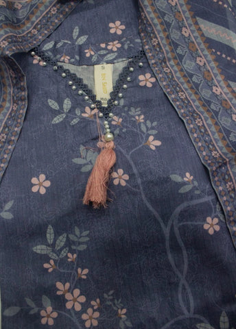 3 Piece Printed Stitched Navy Blue Color Lawn Shirt with Trouser & Dupatta