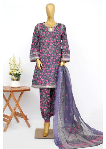 3 Piece Embroidred Stitched MultiColor Lawn Peplum with Balloon Shalwar & Dupatta