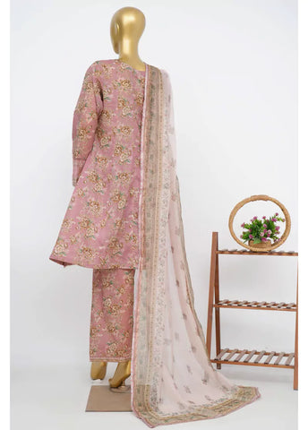 3 Piece Embroidred Stitched Dusty Pink Color Lawn Peplum with Farshi Shalwar & Dupatta