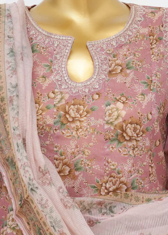 3 Piece Embroidred Stitched Dusty Pink Color Lawn Peplum with Farshi Shalwar & Dupatta