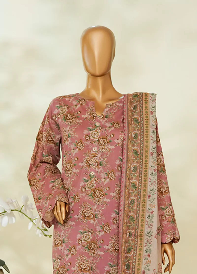 3 Piece Printed Candy Pink Color Lawn Shirt with Trouser & Dupatta