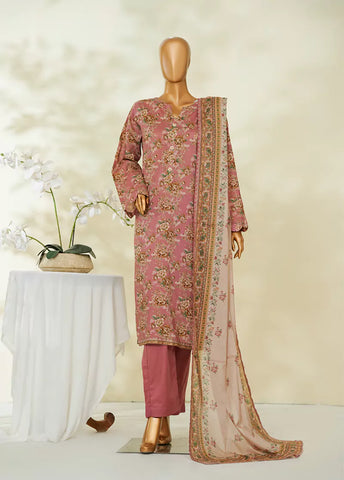 3 Piece Printed Candy Pink Color Lawn Shirt with Trouser & Dupatta