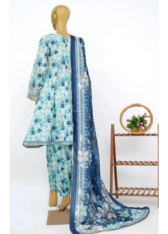 3 Piece Embroidred Stitched Blue Color Lawn Peplum with Balloon Shalwar & Dupatta