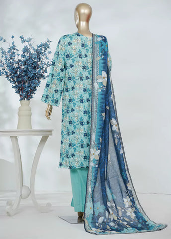 3 Piece Printed Blue Color Lawn Shirt with Trouser & Dupatta