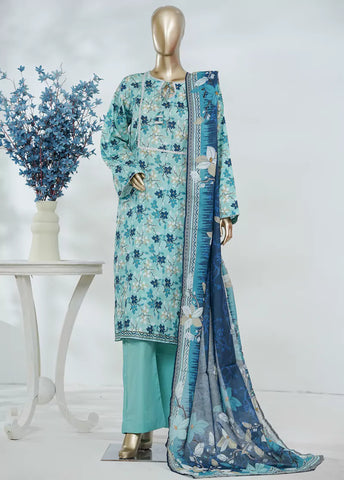 3 Piece Printed Blue Color Lawn Shirt with Trouser & Dupatta