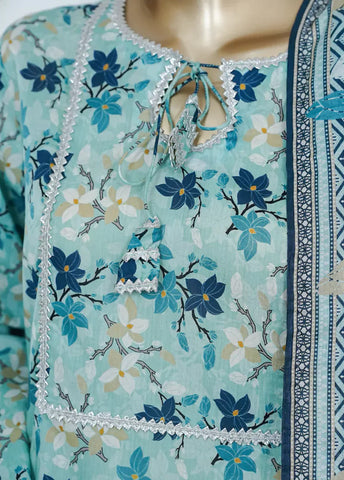 3 Piece Printed Blue Color Lawn Shirt with Trouser & Dupatta