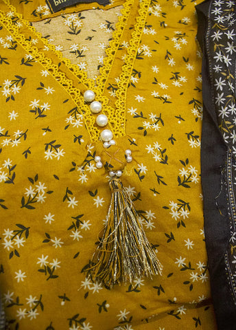 3 Piece Printed Yellow Color Lawn Shirt with Trouser & Dupatta