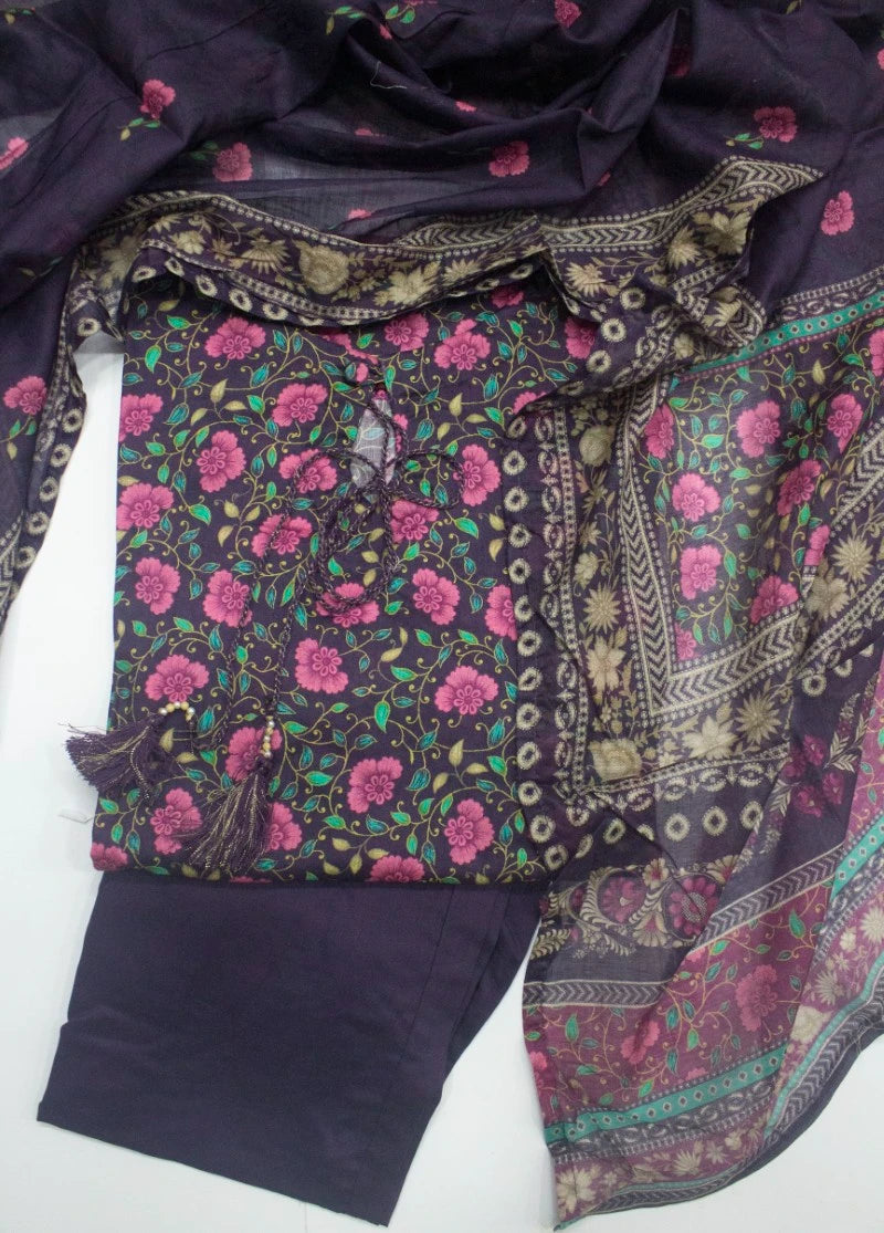 3 Piece Printed Stitched MultiColor Lawn Shirt with Trouser & Dupatta
