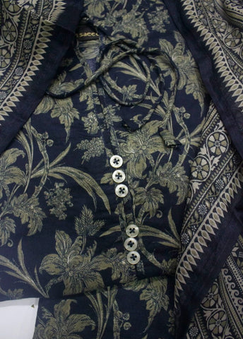 3 Piece Printed Stitched Navy Blue Color Lawn Shirt with Trouser & Dupatta