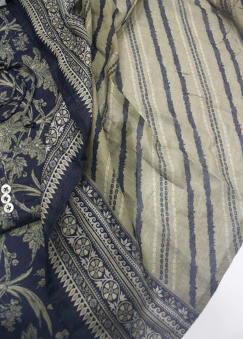 3 Piece Printed Stitched Navy Blue Color Lawn Shirt with Trouser & Dupatta