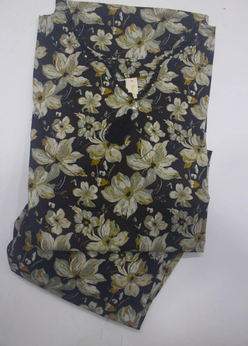 2 Piece Printed Stitched Black Color Lawn Shirt and Farshi Shalwar