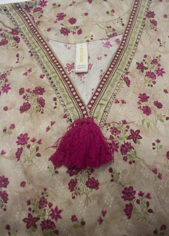 2 Piece Printed Stitched Beige Color Lawn Shirt and Farshi Shalwar