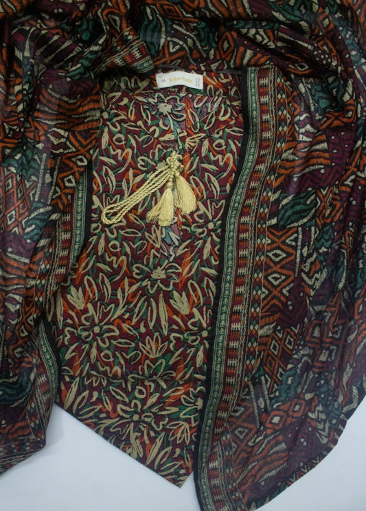 3 Piece Printed Stitched MultiColor Lawn Shirt with Trouser & Dupatta