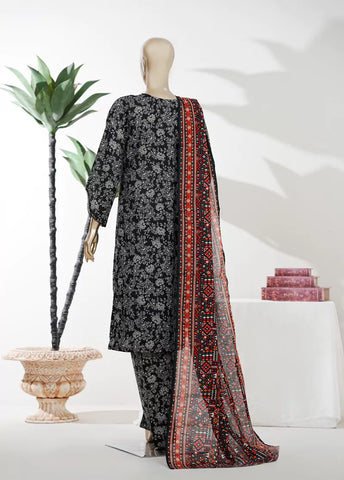 3 Piece Printed Stitched Black & White Color Lawn Shirt with Trouser & Dupatta